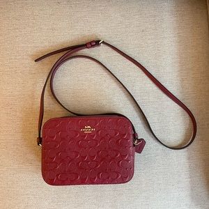 Coach Mini Camera Bag in Signature Leather Cherry (Red)